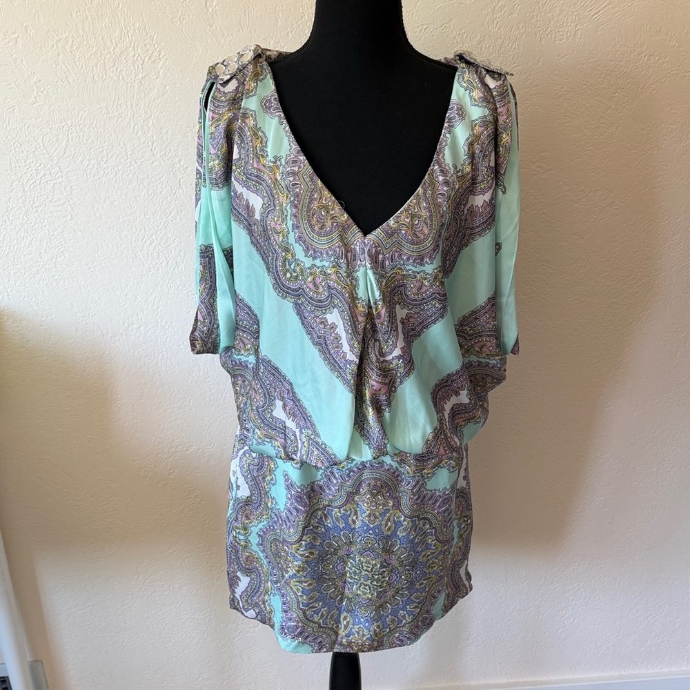 Baby Phat Mint and Purple Paisley V-Neck Dress